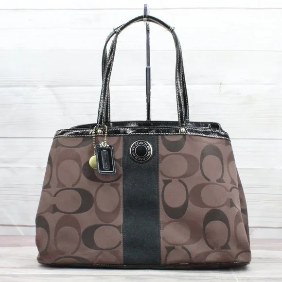 Coach F20105 Signature Brown Kisslock Carry All Purse Satchel Shoulder Bag - Picture 1 of 9